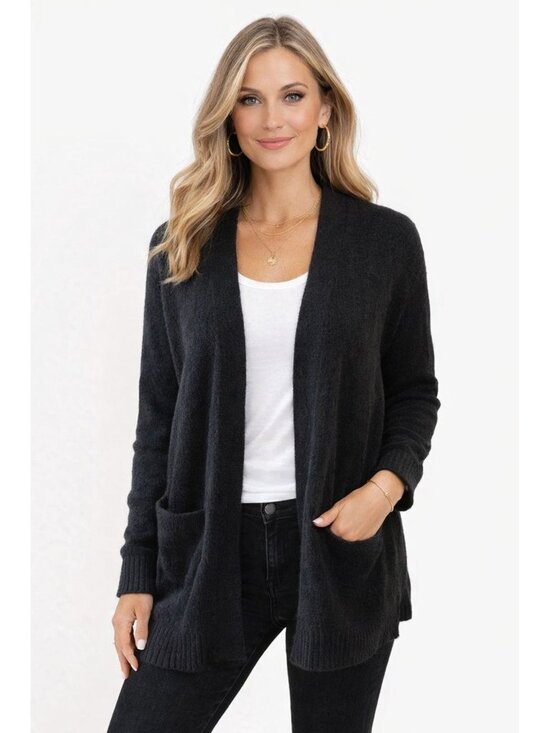 Madewell Sweaters - Madewell Black Long Sleeve Open Pocket Cardigan Size L Merino Wool Everyday Wear